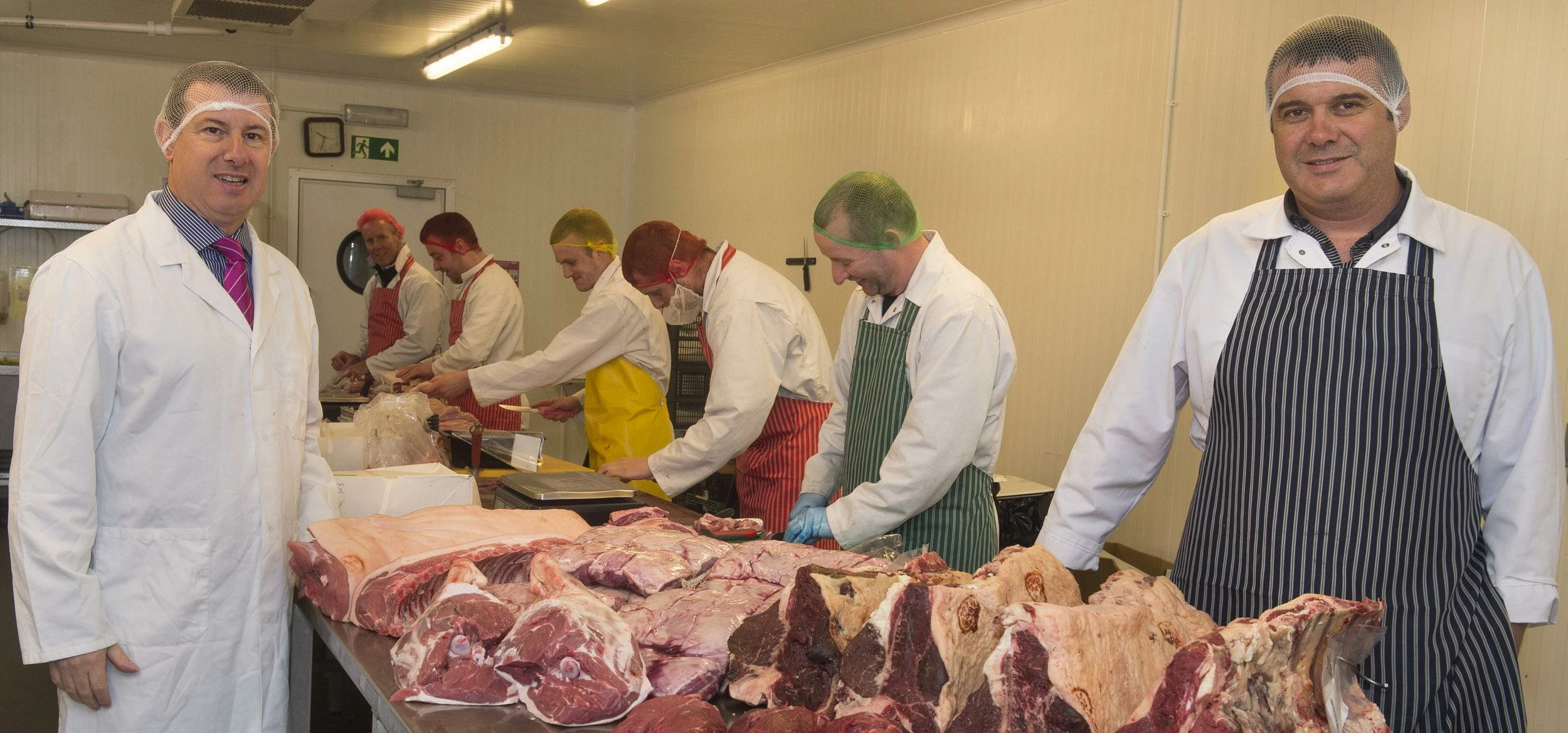 Ian Woodcock, purchasing director for Harlech Foodservice, with Bwydlyn butchery manager Emlyn Rober