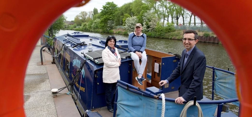 Keith Williams UKSE, centre's Jayne senior, CEO & Bev Reid Boat Provisions Manager