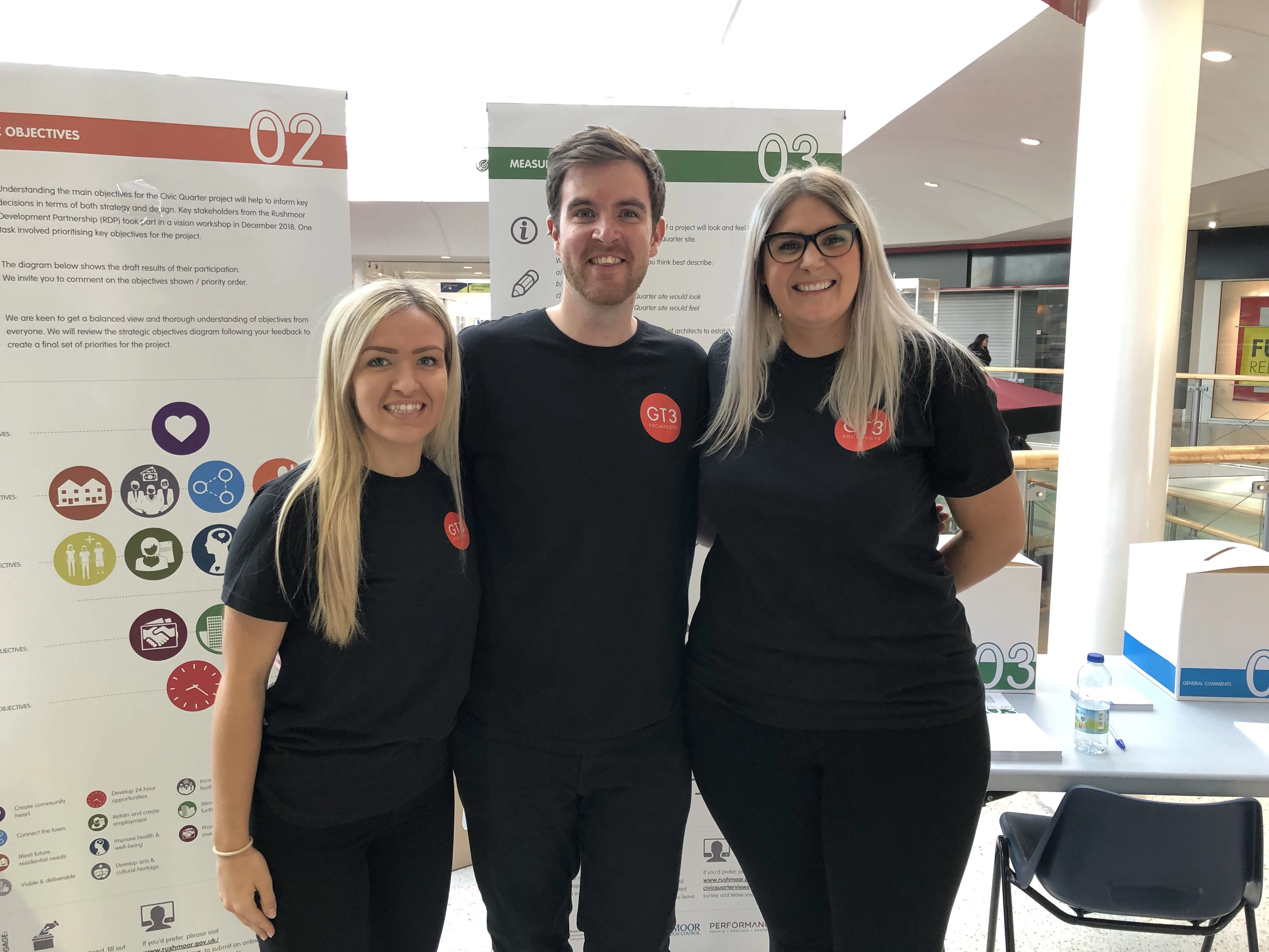 Charlotte Stone, interior architectural designer, Michael Simpson, senior architect and culture group leader and Liz Clarke, associate director 