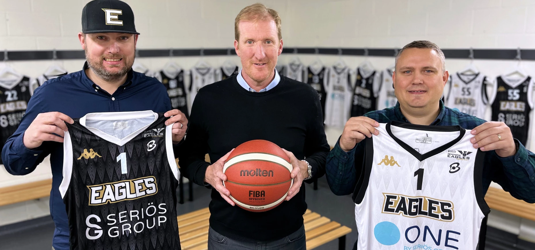 Seriös Group co-founder and CEO Lee Rorison, Seriös Group Newcastle Eagles Managing Director Paul Blake, Seriös Group Service Delivery Director David Milnes.