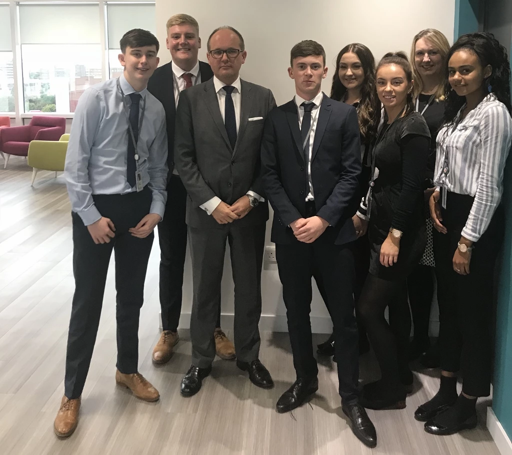 AJ Bell's 2018 apprentices with investment director Russ Mould