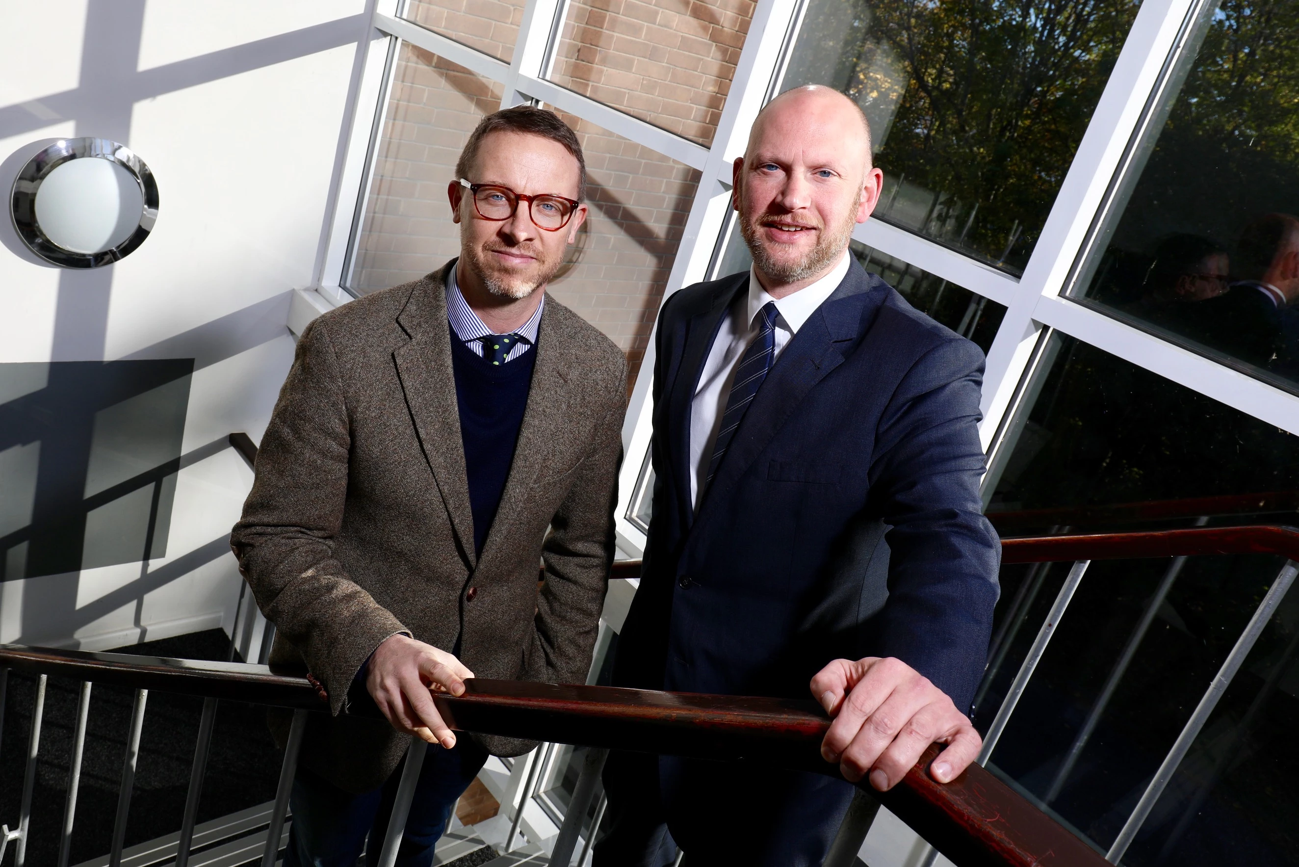 Advantex’s Scott Duncan (right) and Peter Conroy at Metropolitan House, which is among the first sites to benefit from new ultrafast broadband funding