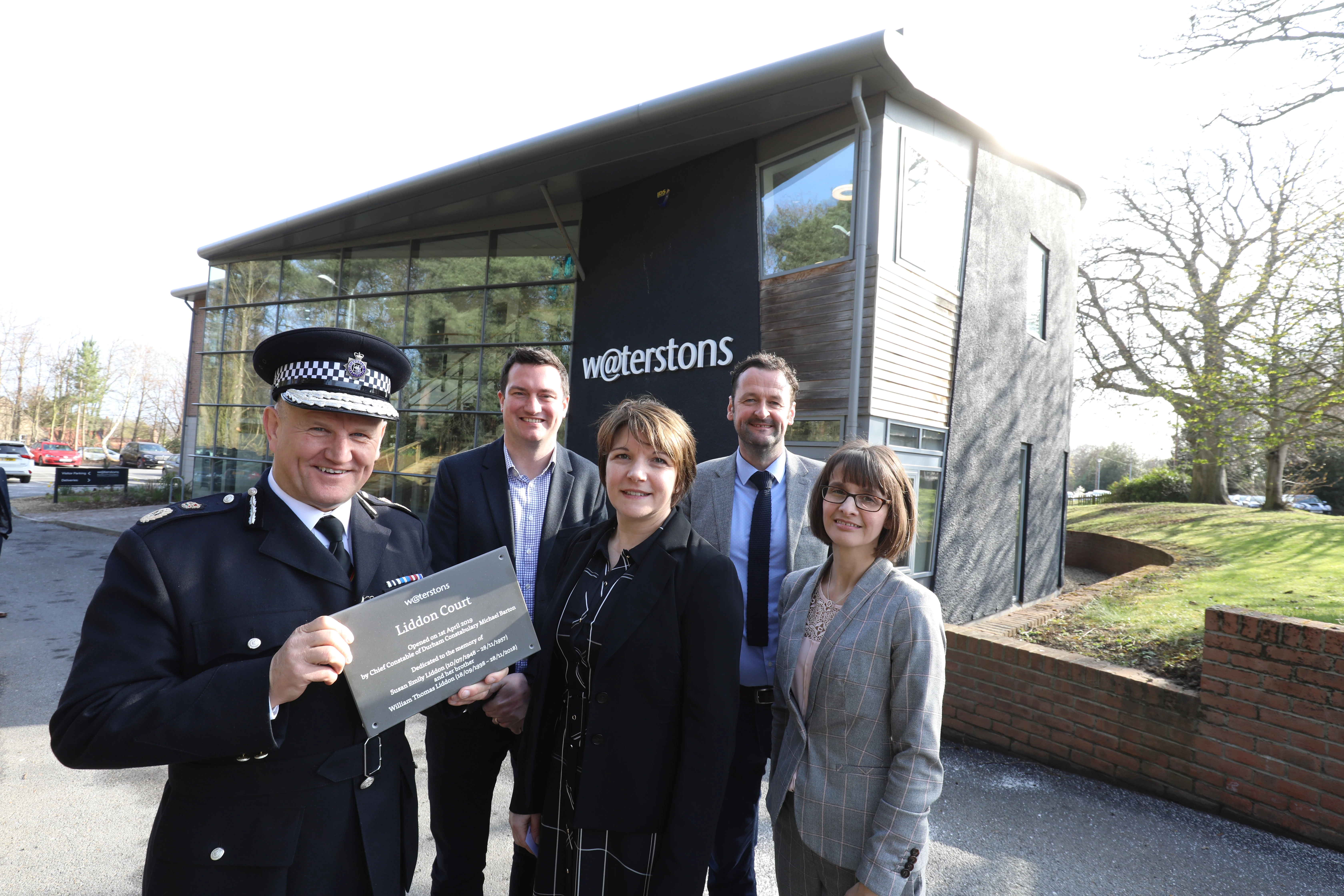 Mike Barton Chief Constable of Durham Constabulary, with Michael Stirrup Finance Director, Susan Bell CEO, Alistair McLeod Business Development Director and Leanne Cullen Director (all Waterstons).