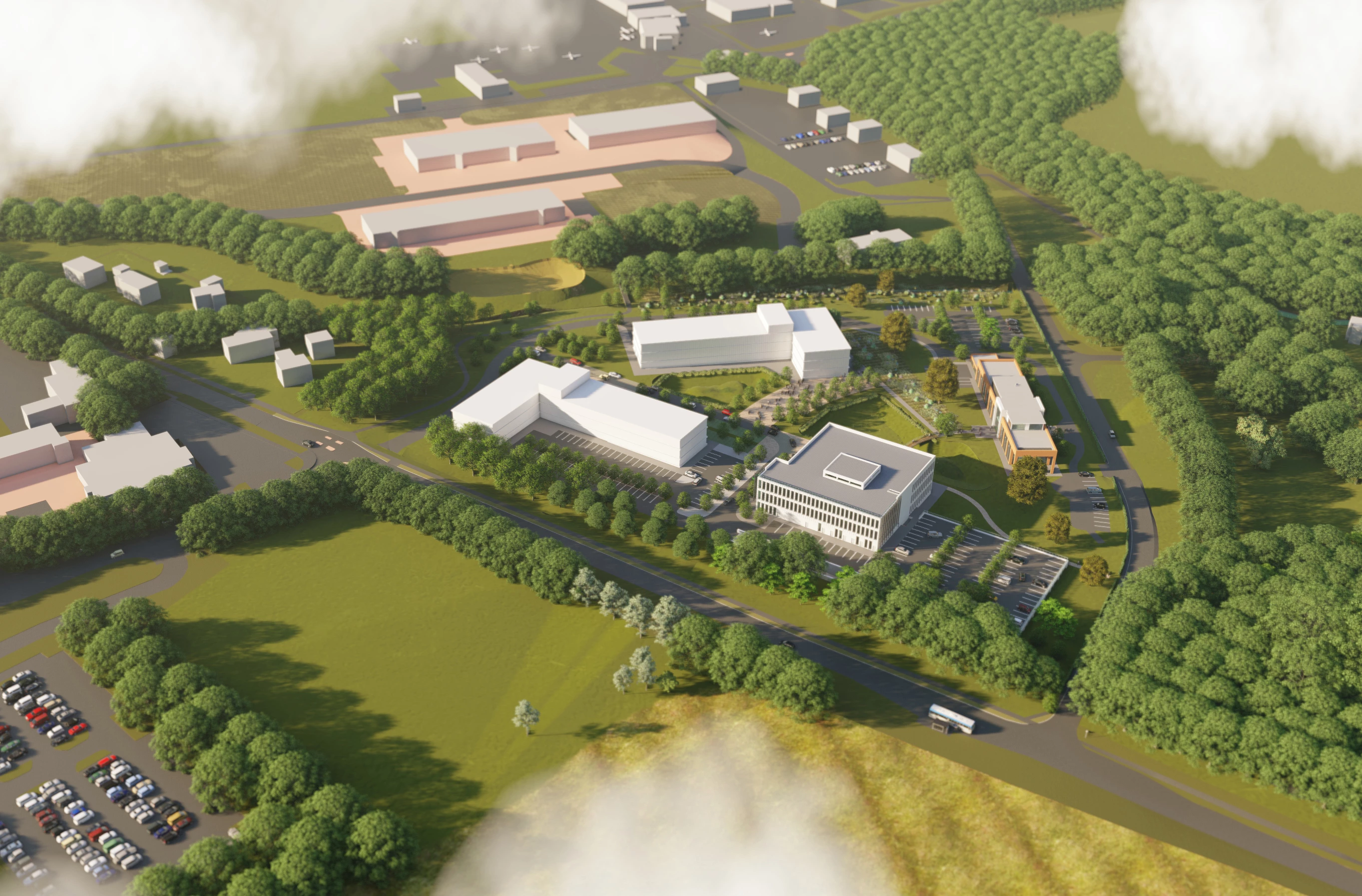 An aerial CGI of the Airport Business Park development