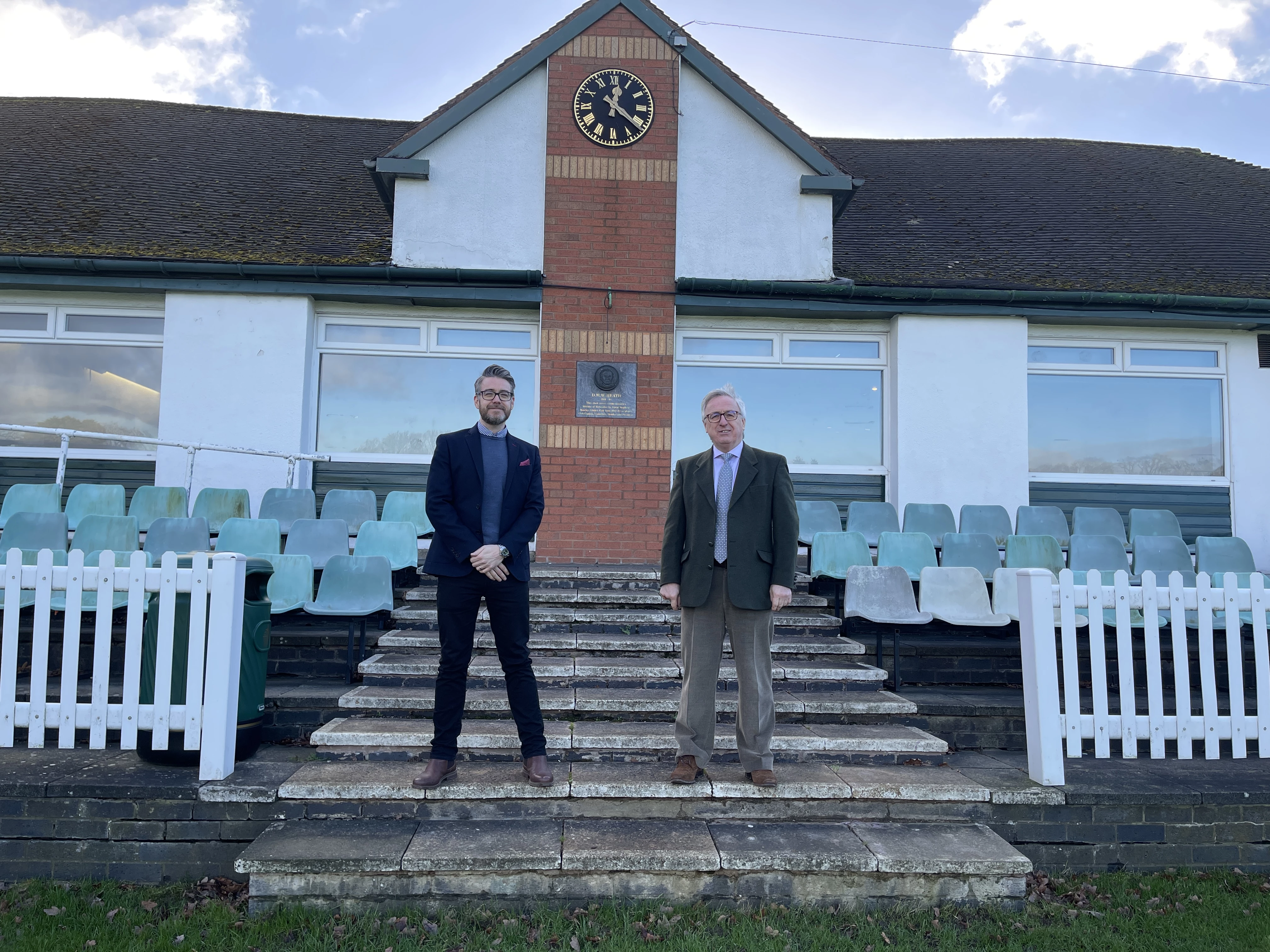 Adam Hutchison, Managing Director of Belmont Healthcare and Malcolm Eustace, Chairman - Moseley Cricket Club 