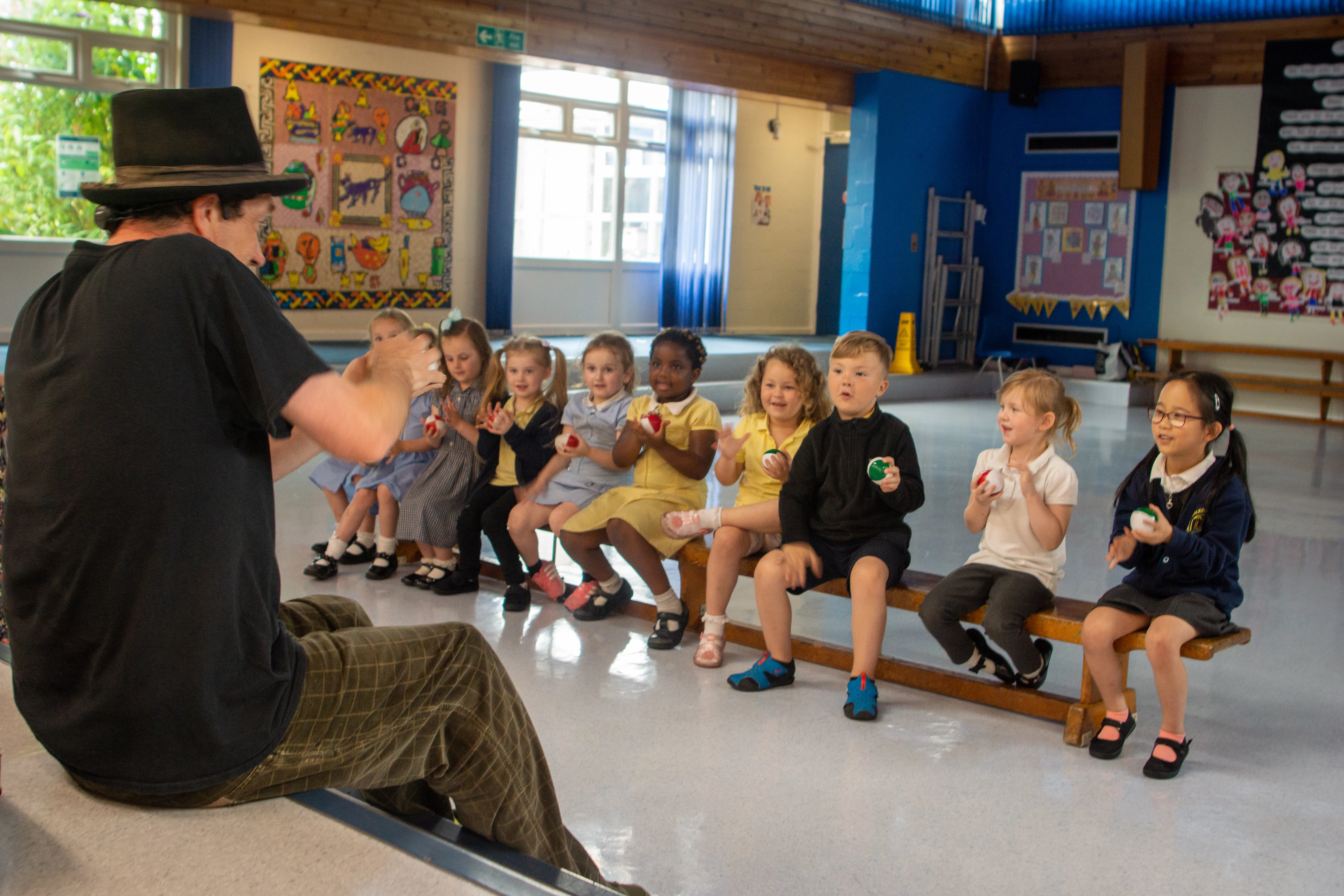 Young people enjoying a Circus Stories session.