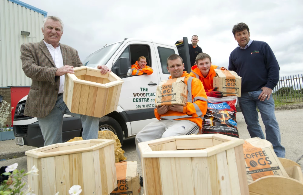 Blyth Star Enterprises chief executive officer, Gordon Moore, with Dan Hasse, James Hudson, Neil Hedley, Craig Bagnall and Jamie Henton at The Woodfuel Centre.