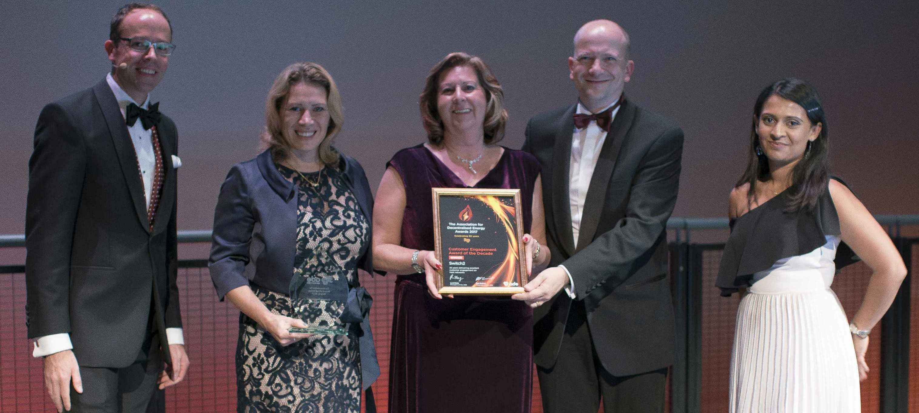 Pictured (l-r) are: Tim Rotheray, Director of ADE; Switch2's Kirsty Lambert, Fiona McDonald and Trevor Ralph, with sponsor Bindi Patel, Head of Scheme at Heat Trust