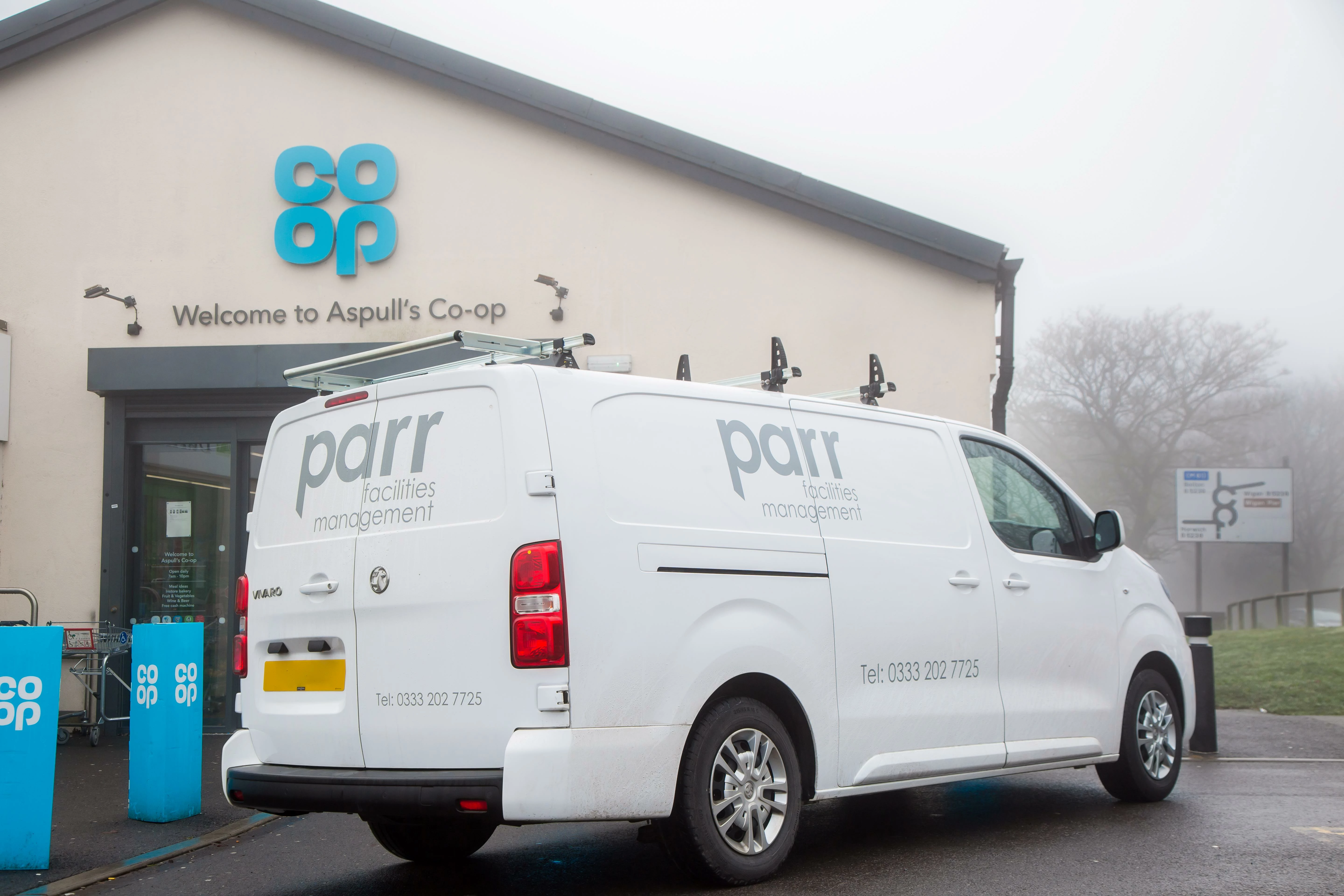 Parr FM Van parked outside of Aspull Co-op