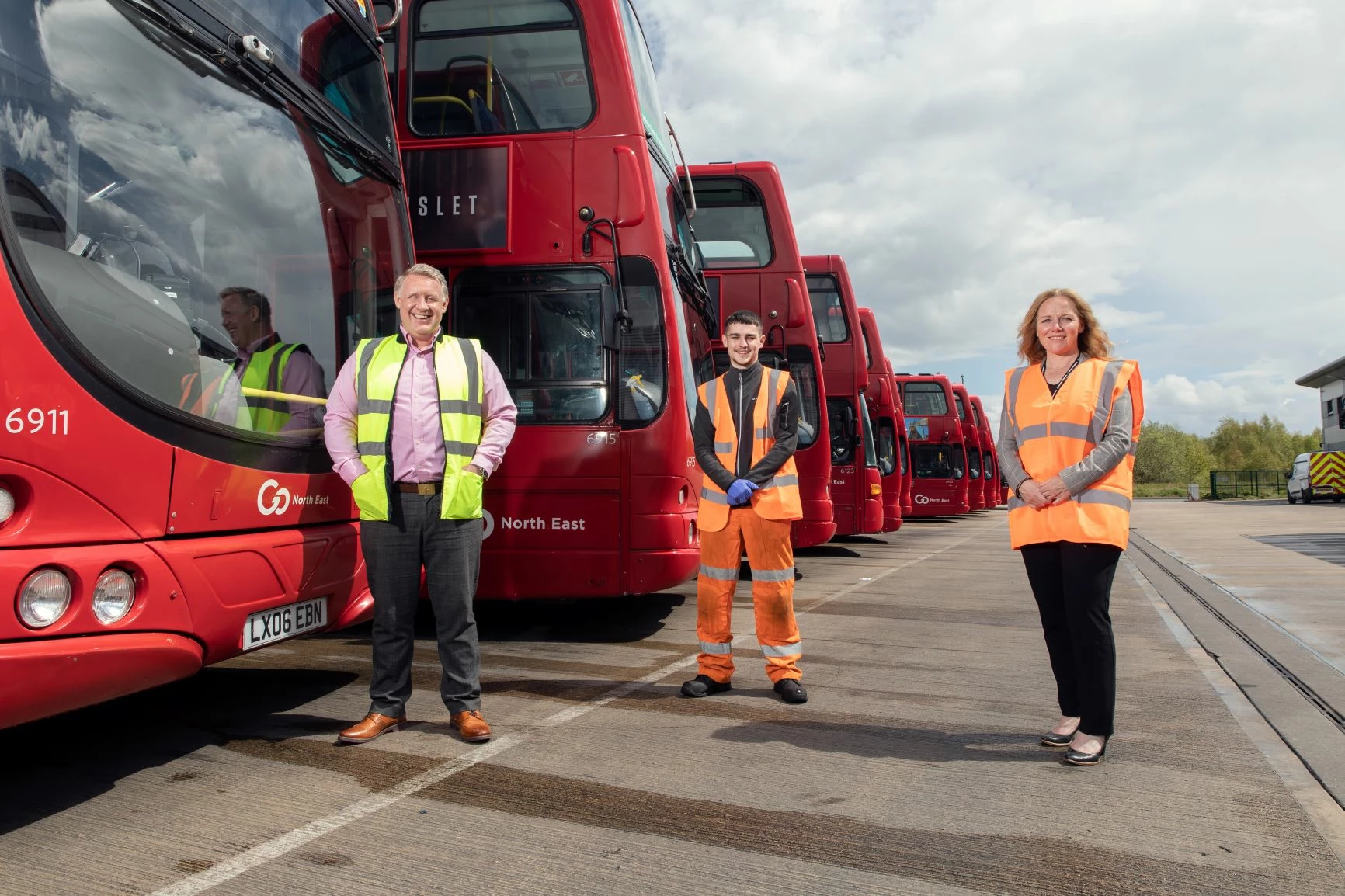 L-R Colin Barnes, Engineering Director at Go North East with apprentice Oliver Barry and Suzanne Slater, Assistant Principal for Apprenticeships at Gateshead College