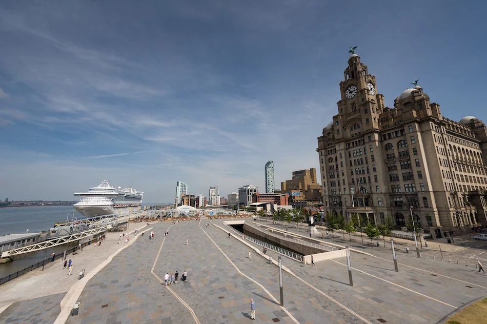 The cruise liner Caribbean Princess docked at Liverpool Cruise Terminal