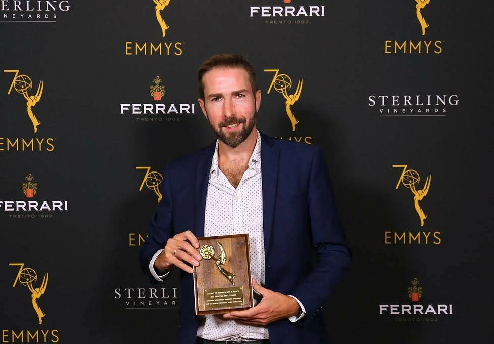 Kelvin Lawson, Director of Lisden Technology, with the Engineering Plaque at the 2018 Engineering Emmy Awards 