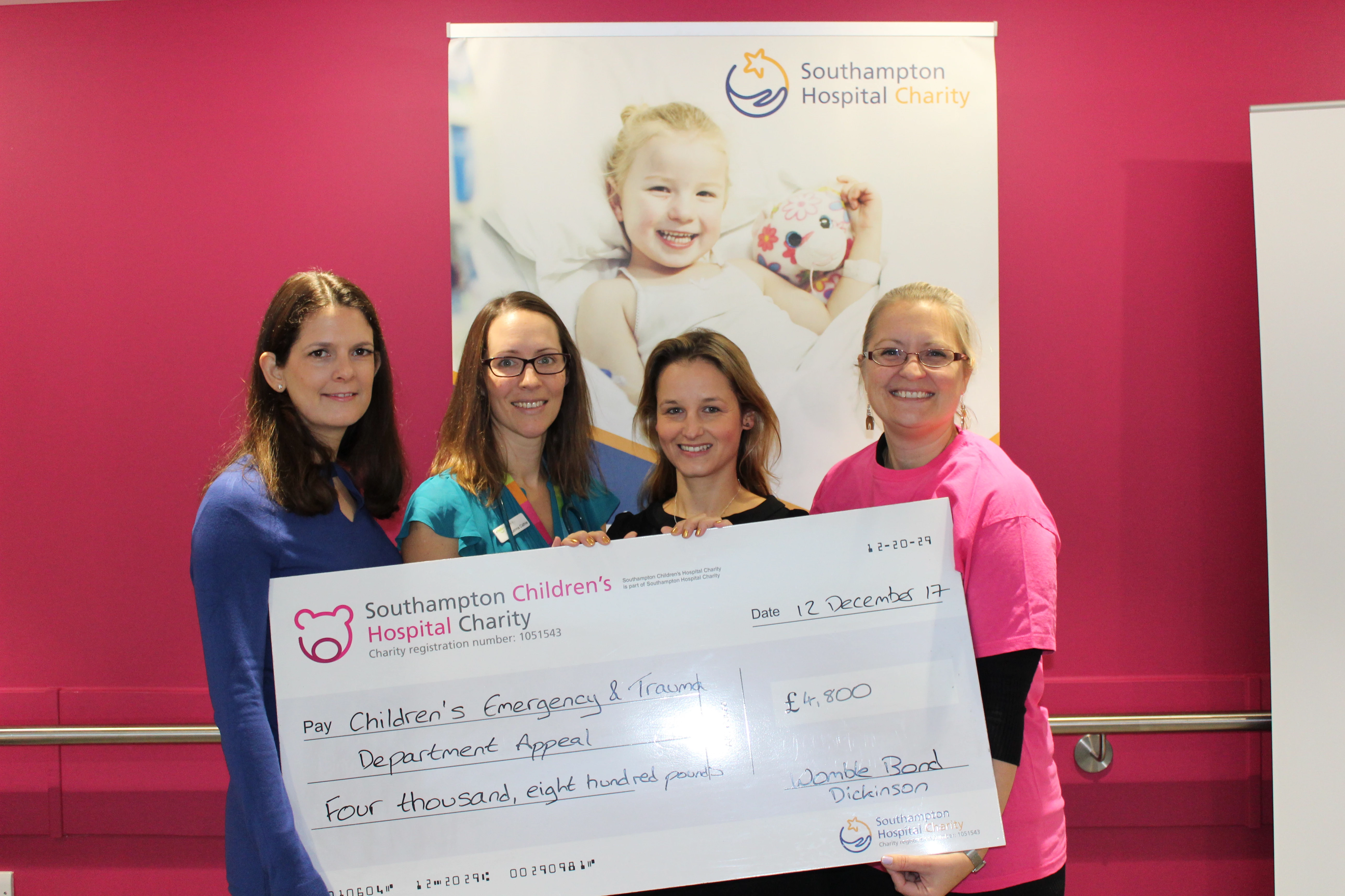 L-R Local residents Alice Dixie and Katrina Cathie, Womble Bond Dickinson Associate Amy Hodge and Suzie Simmons, Head of Fundraising and Southampton Hospital Charity 