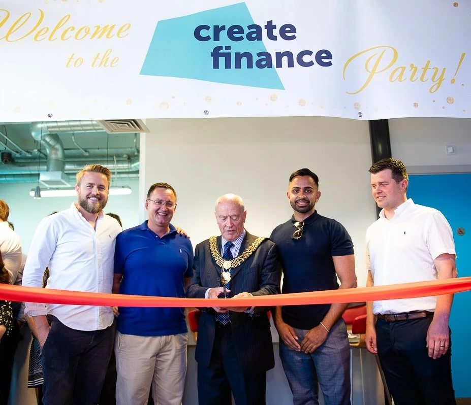 Councillor Mike Carr opening Shot Tower alongside Pete Mugleston, Simon Cooper, Gindy Mathoon and Karl Yeoman.