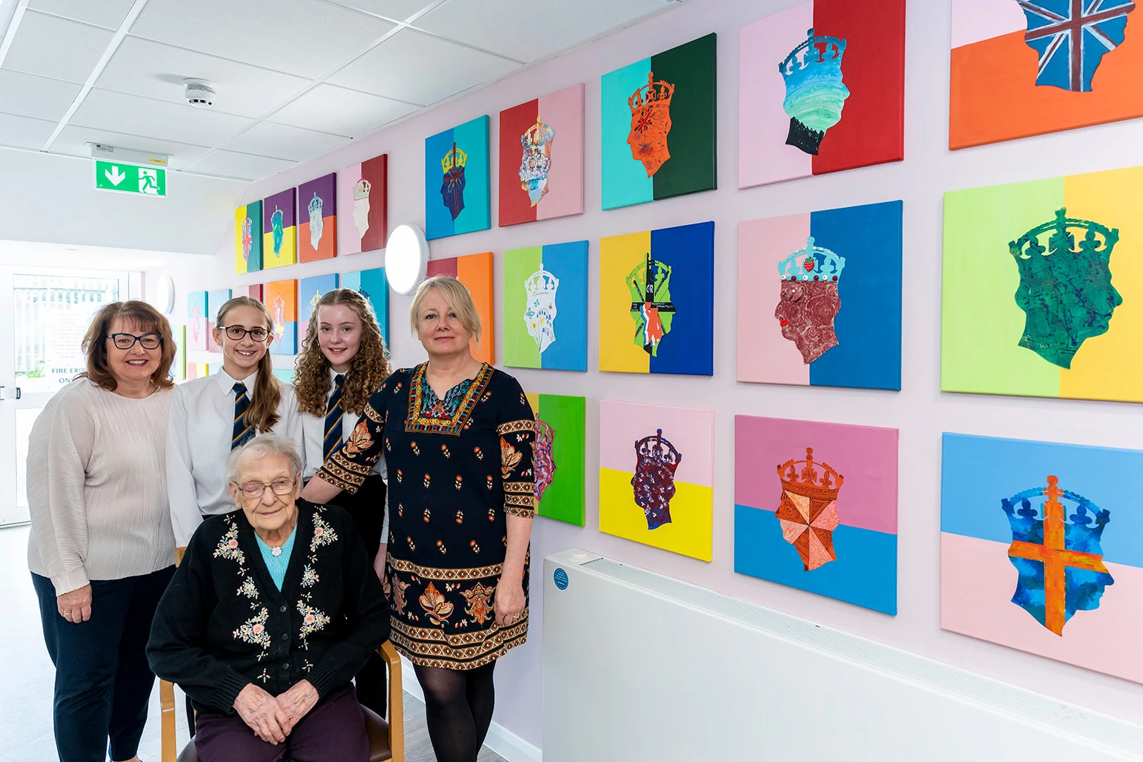 Sue Cawthray, CEO Harrogate Neighbours, Maisie and Bella, students at St Aidan's, Eva, resident at Harrogate Neighbours, Sarah Charneca, Artist 