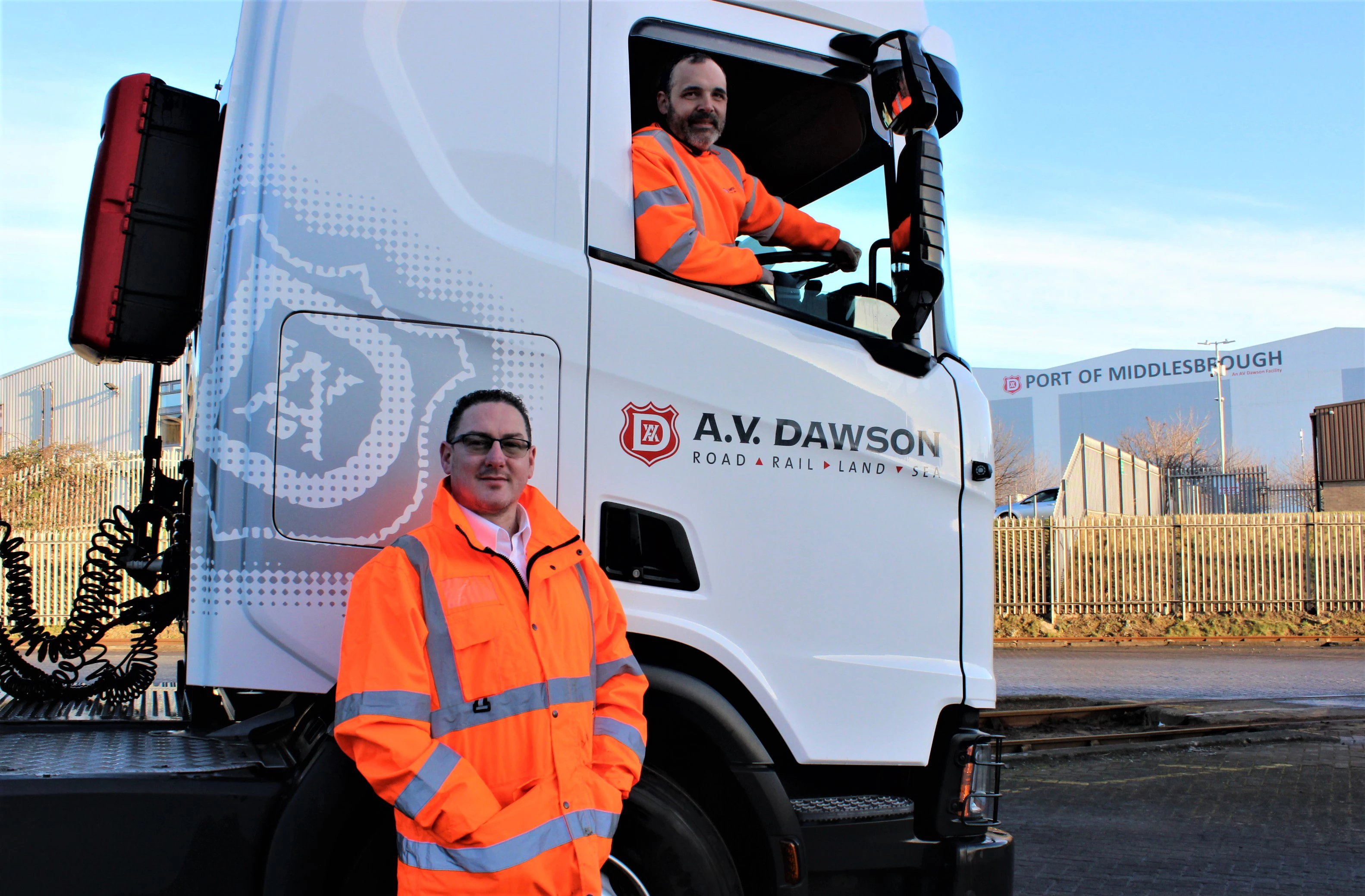 AV Dawson Transport (L- R Paul Scott AV Dawson transport manager and Michael Taylor AV Dawson Class 1 HGV driver)  