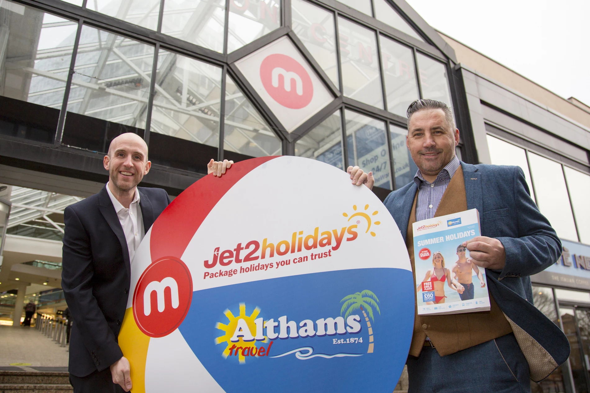 James Broughton of the Merrion Centre and Craig Davison of Jet2.com celebrating the launch.