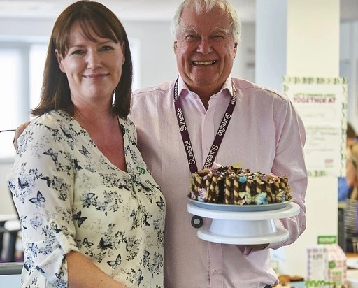 Bake Off winner Sharon Hegarty with Suresite chair Geoff Oldham