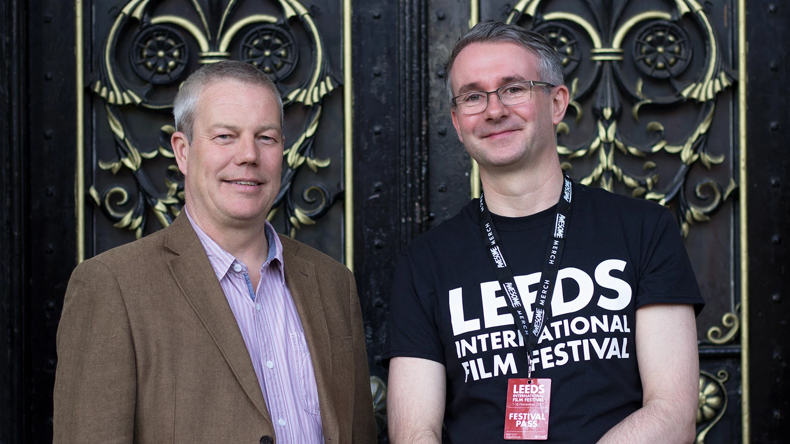 (L-R) Chris Jackson, Director (Enjoy Digital) and  Chris Fell, Director (Leeds Film) outside Leeds Town Hall.