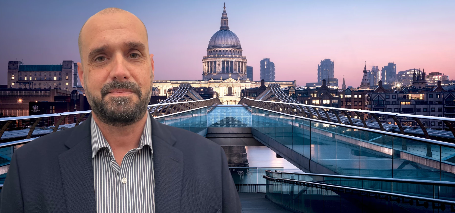 Darren Kent, associate director of façades at DeSimone Consulting Engineering, pictured against the London skyline.