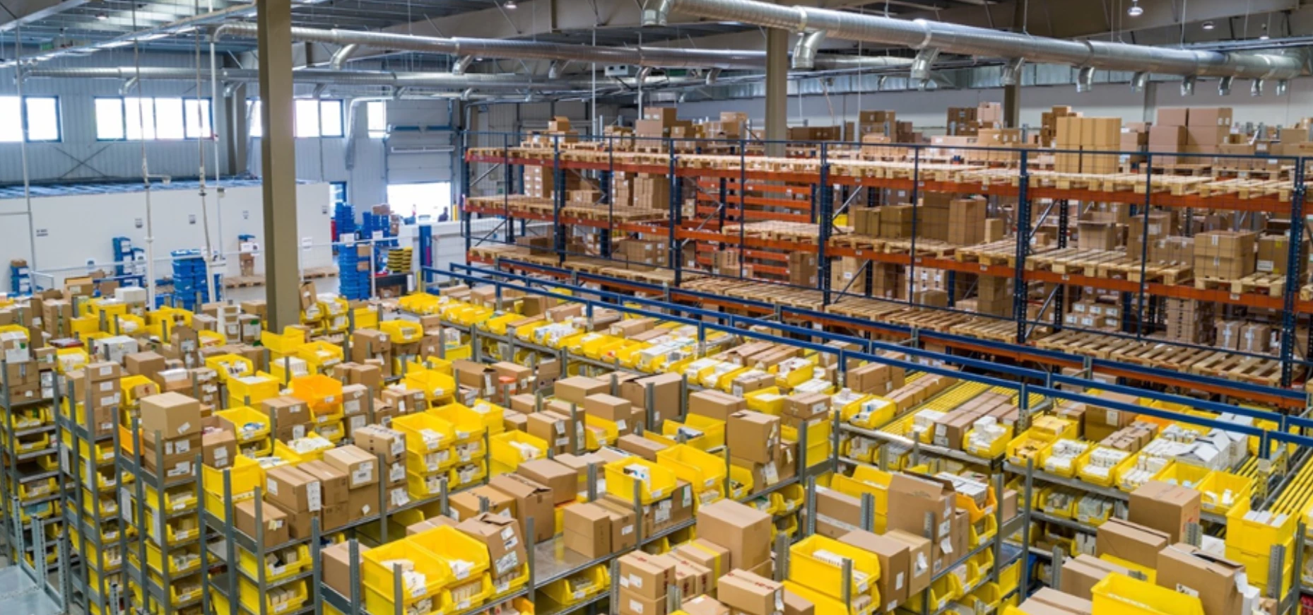 Warehouse shelves full of boxes