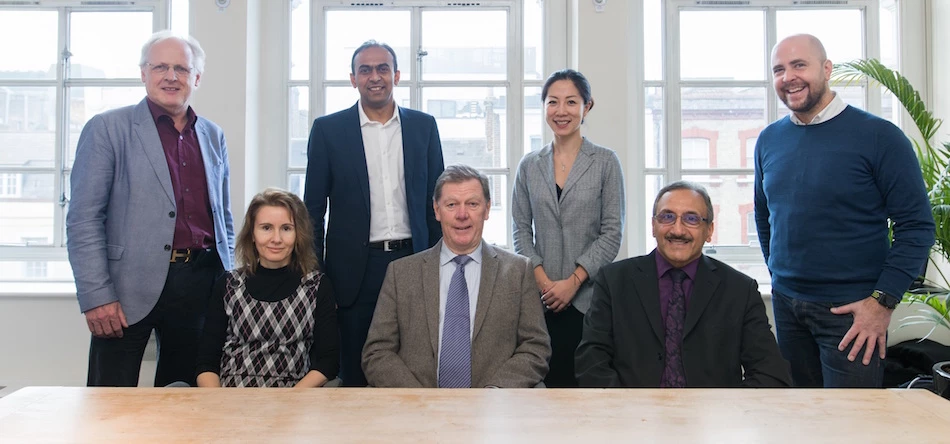 L-R: Steve Furber, Kameliya Dimova, Ashwin Kumaraswamy, Michael Denham, Tong Gu (ADV), Sir Hossein Yassaie and Mike Dimelow