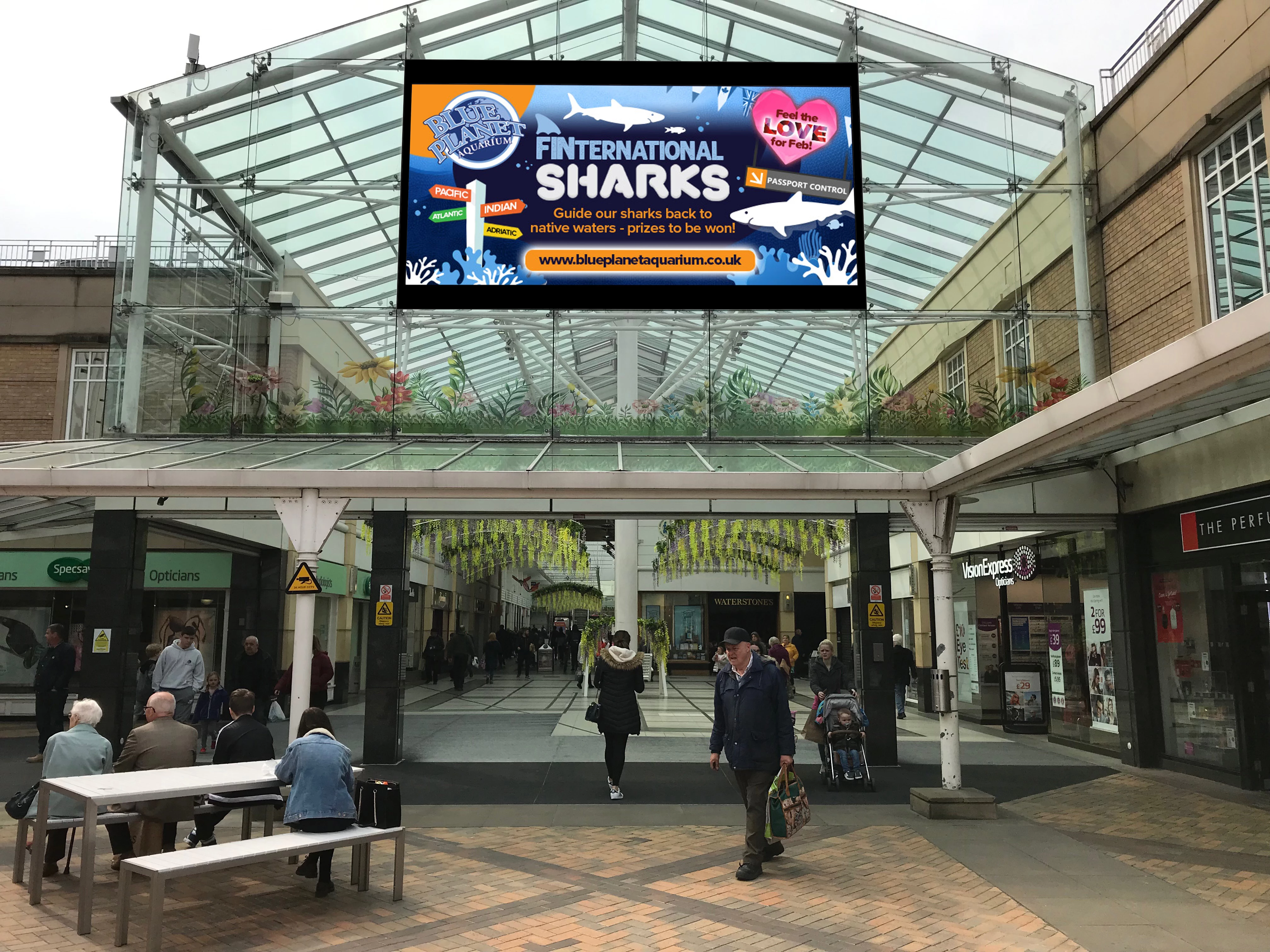 How the large format interactive LED screen will look in Stockport's Merseyway shopping district 