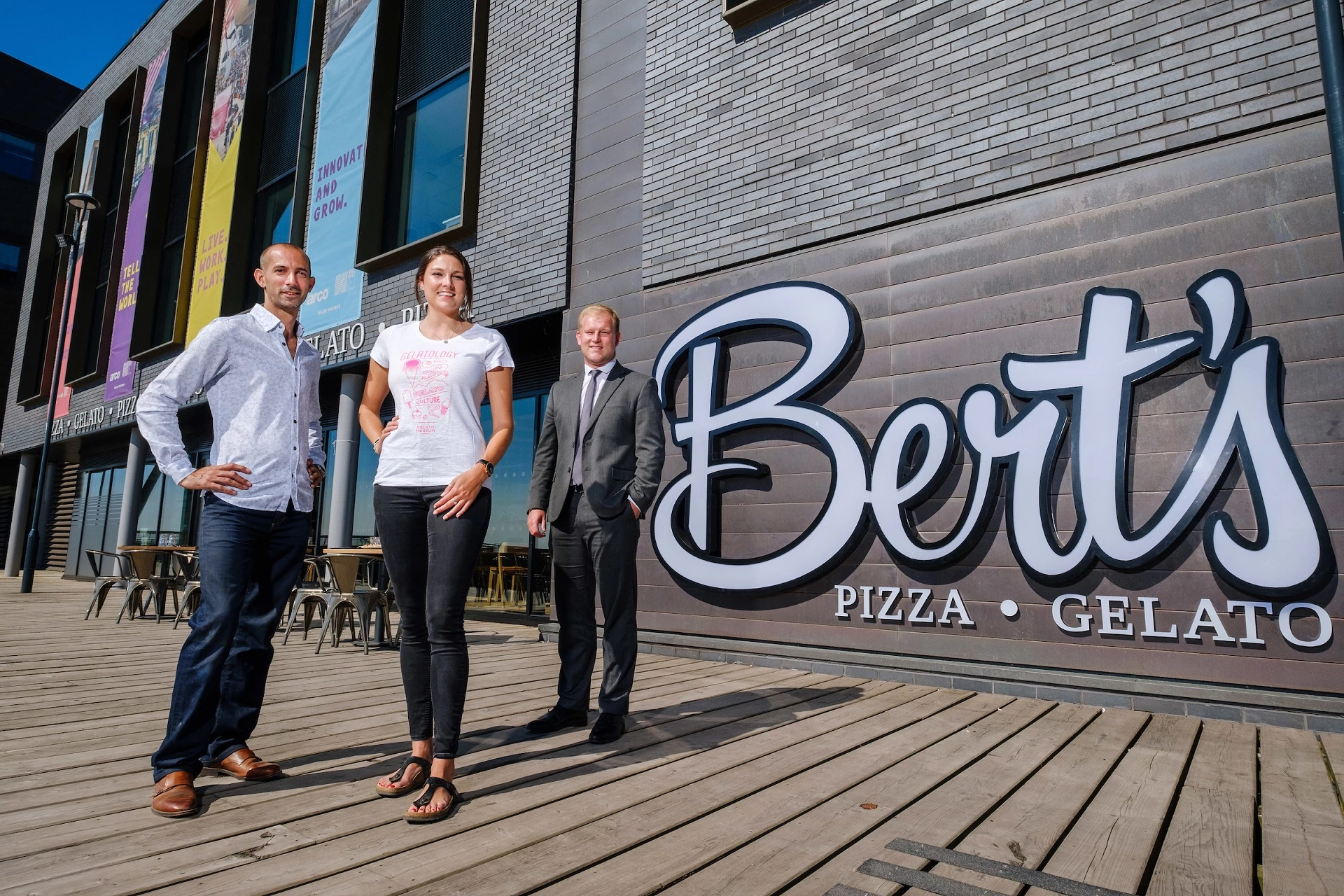 L-R: General manager Andy Chase, Bert’s owner Ellie Mewburn and Wykeland’s John Gouldthorp