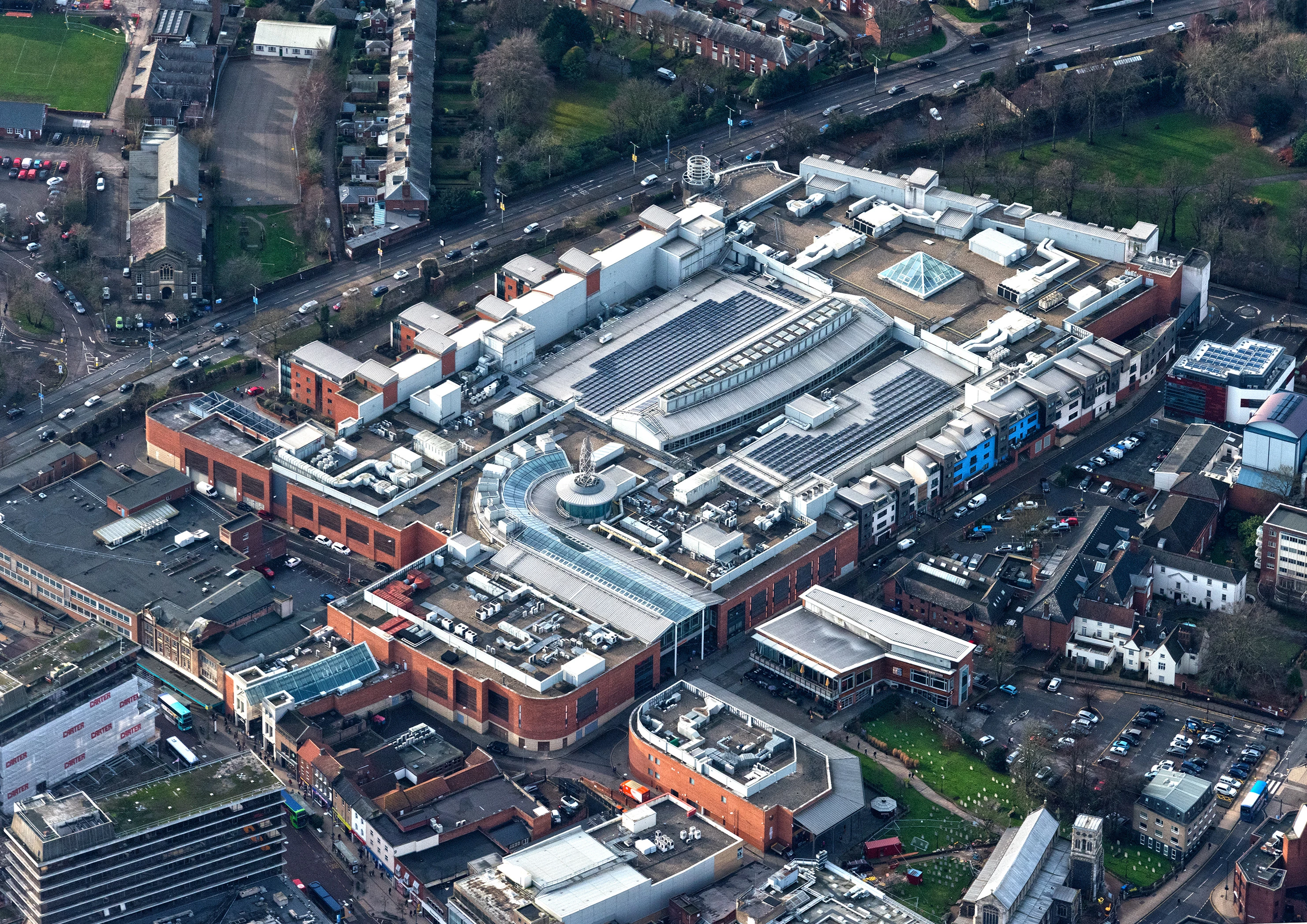 Aerial of intu Chapelfield Mall in Norwich UK