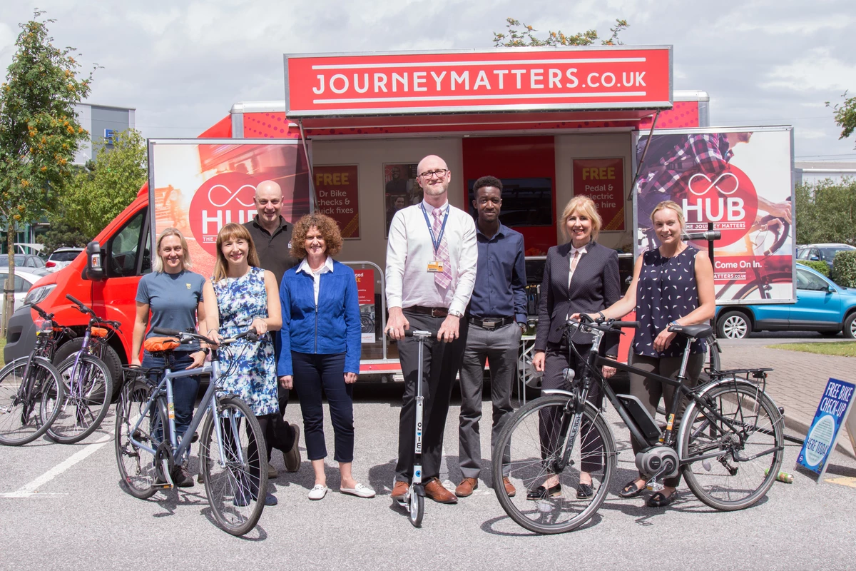 Representatives from Rotherham Cycle Boost, TPS Transport, Sheffield Business Park Ltd, The University of Sheffield and ITM Power