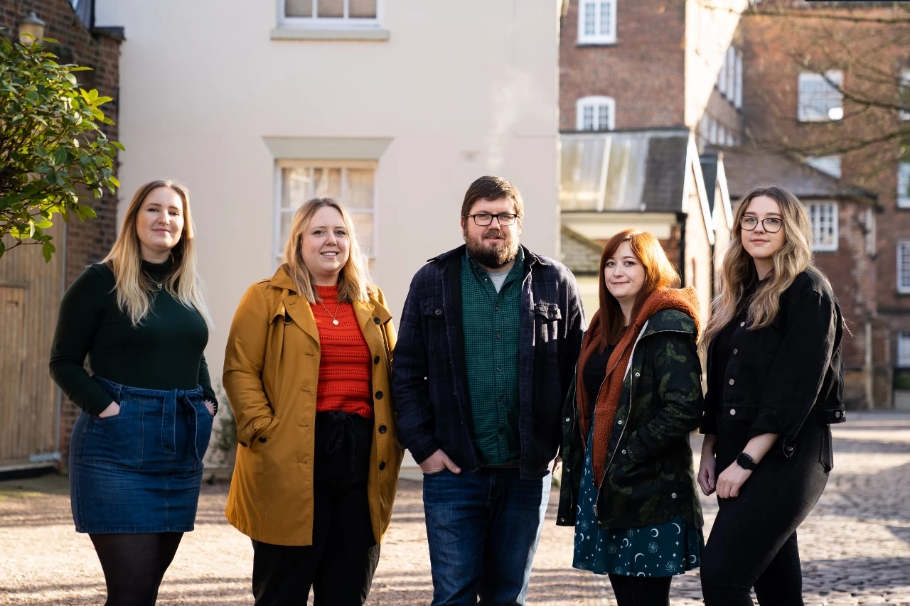 L-R, Katie Whitby, Sarah Bowler, Glynn Harvey, Vicky Edmonds and Becky Morris