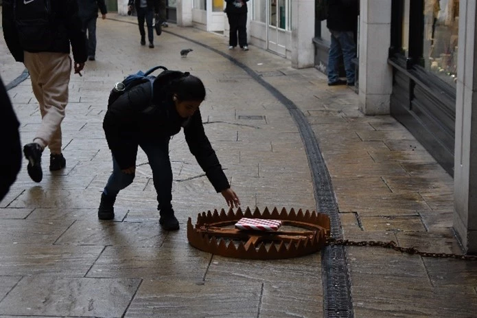 Woman approaching bear trap