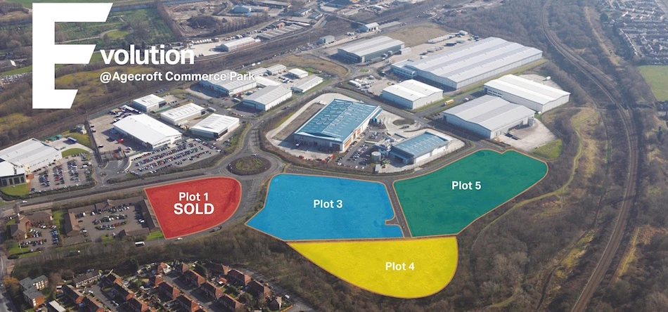 An aerial view of the development site at Agecroft Commerce Park