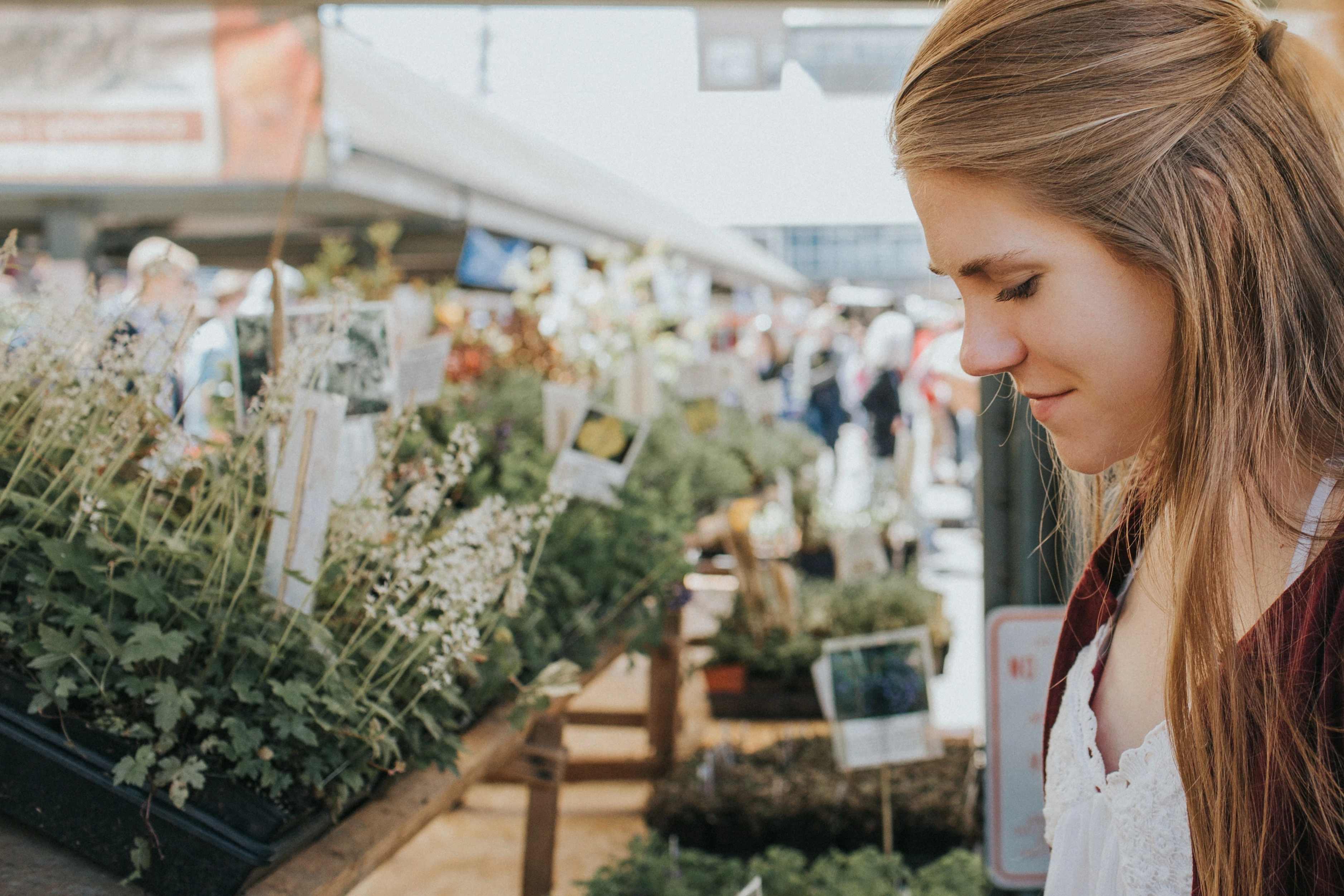 Girl shopping for plants 