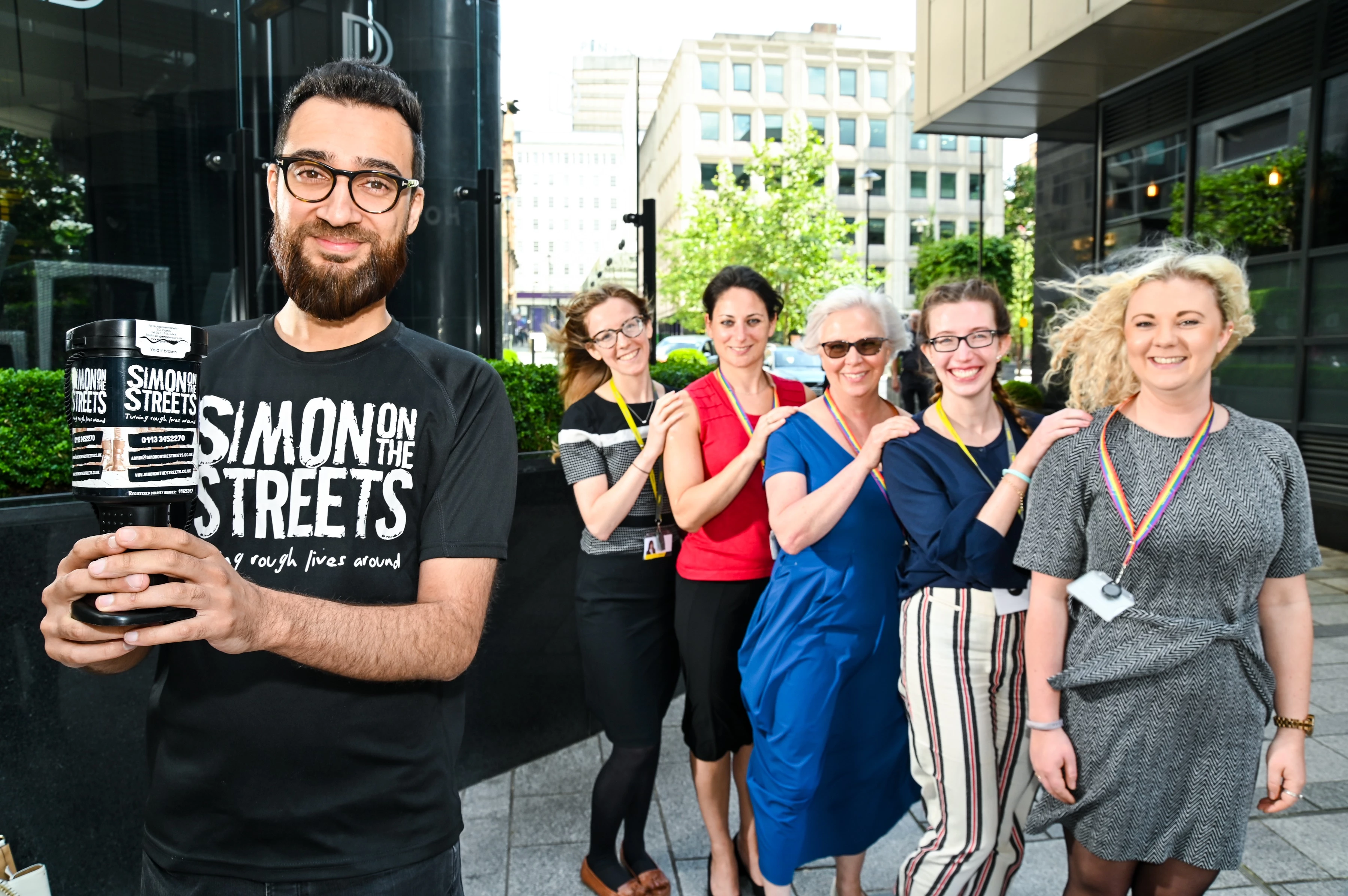 Left to right: Fahad Khan (Simon on the Streets), Rebecca Dilks, Sarah Burgman, Barbara Rollin, Olivia Lewis and Keeley-Joanne Hodgson (Gateley Legal)