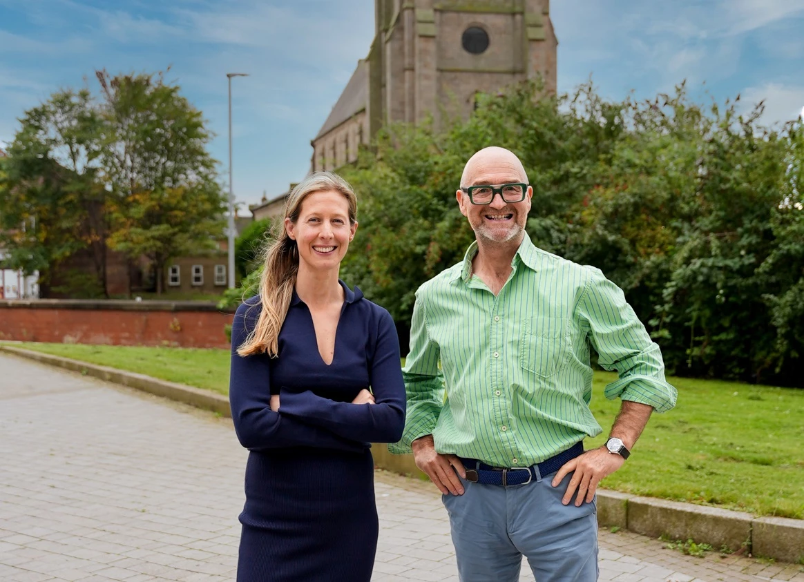 (L-R) Harvey & Hugo’s Charlotte Nichols and BBC star David Harper