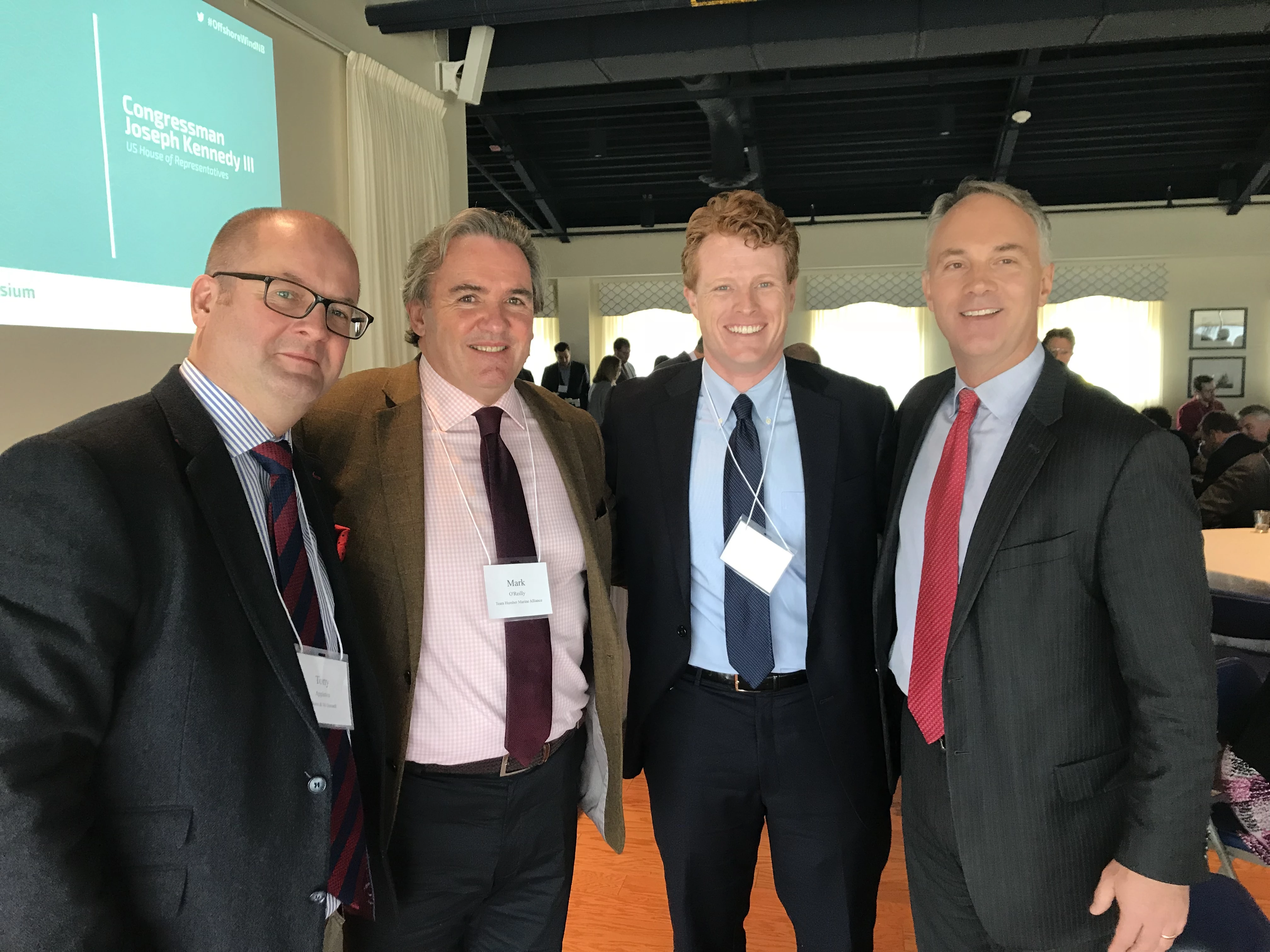 Tony Appleton, Burns & McDonnell; Mark O’Reilly, Team Humber Marine Alliance; Joseph Kennedy III and Jon Mitchell Mayor of New Bedford