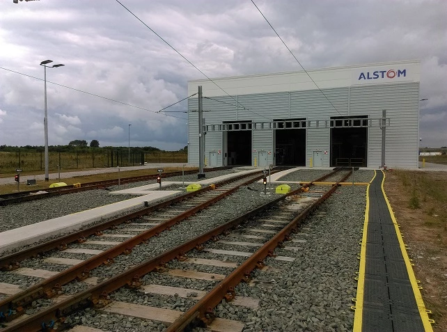 Alstom's Widnes facility with Zonegreen's derailers visible in the foreground. 