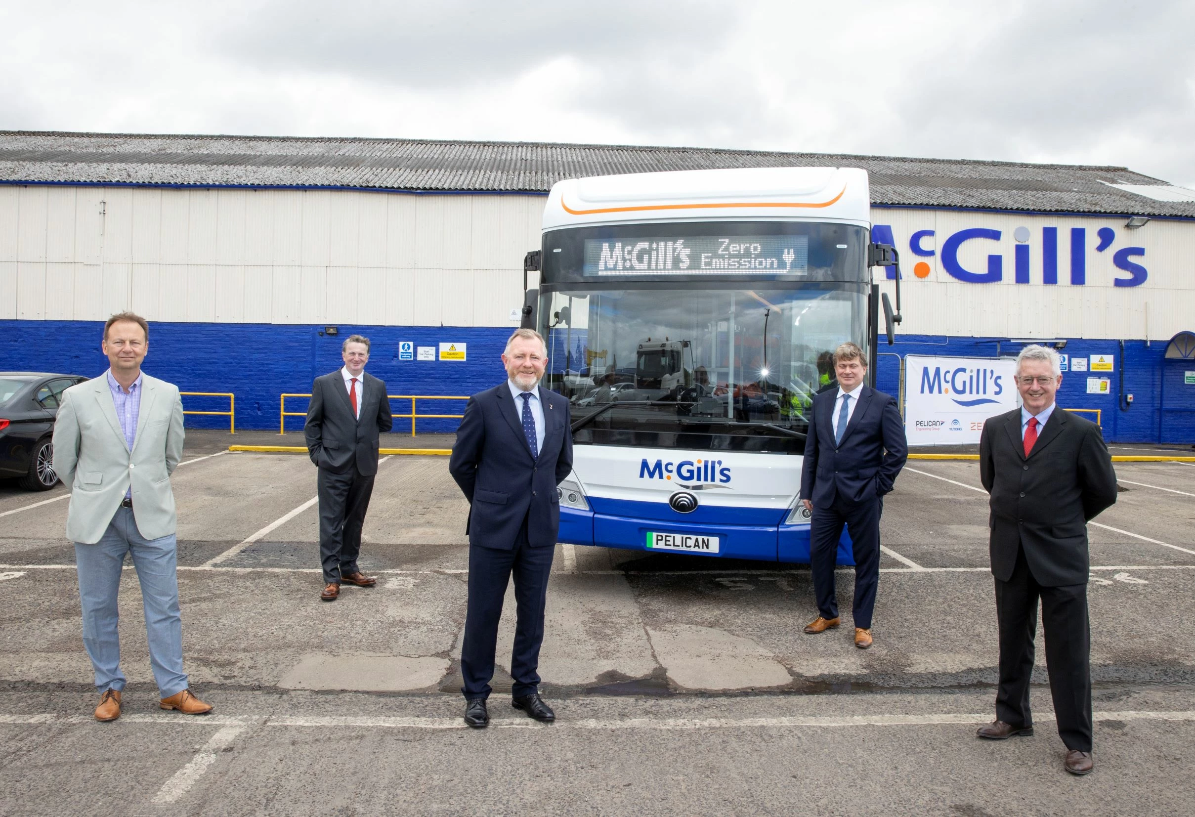 L to R: Richard Crump, managing director of Pelican Engineering; Sandy Easdale, co-owner of McGill’s Group; Ralph Roberts, CEO of McGill’s Group; James Easdale, co-owner of McGill’s Group; and Ian Downie, head of Yutong Bus UK at Pelican