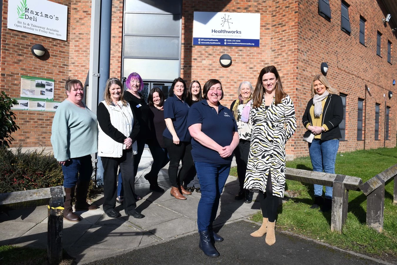 Front, from left: Julie Stephens of Healthworks & Donna Stubbs of Newcastle Building Society, along with other members of the Healthworks team.