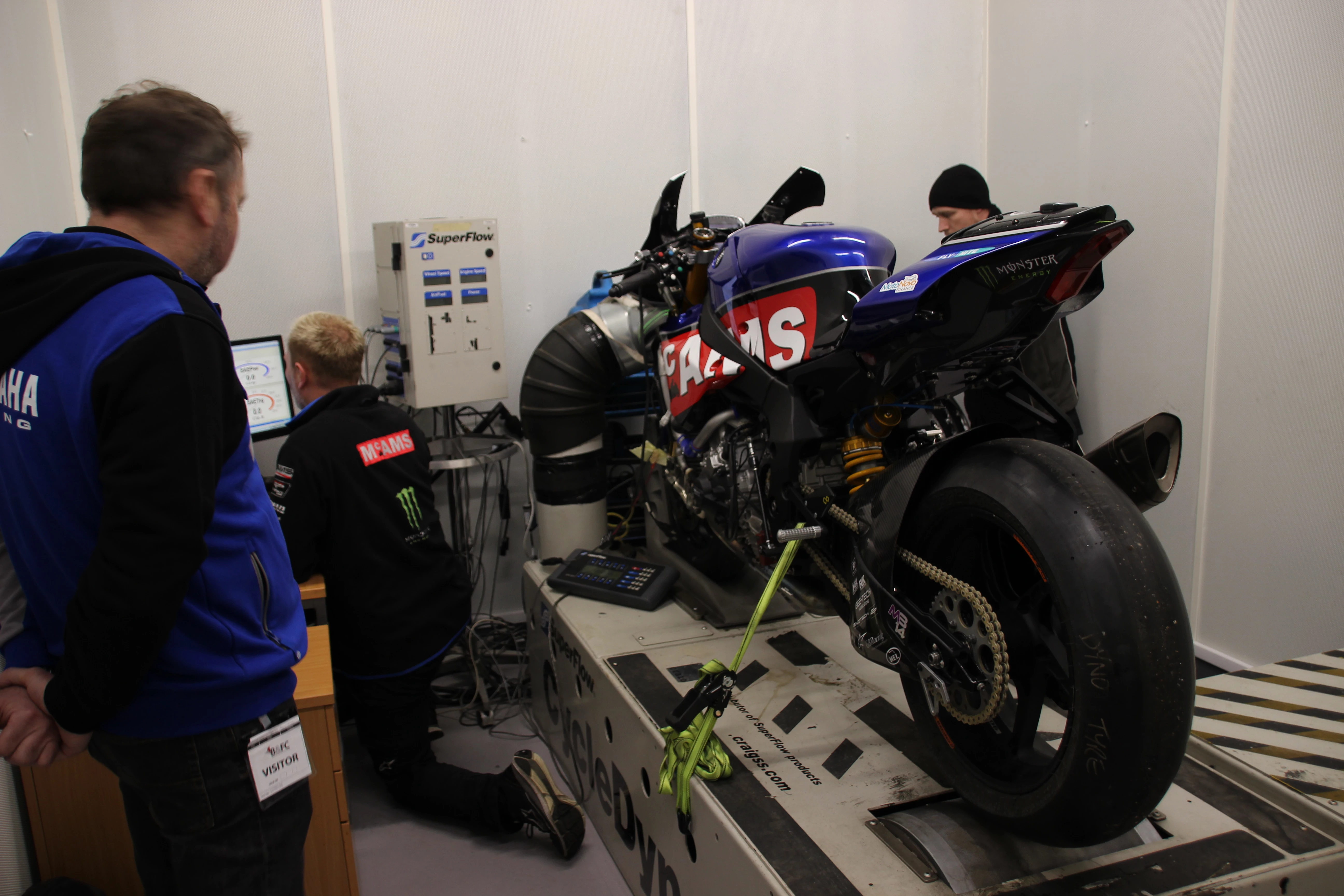 The Bennetts British Superbike Championship McAMS Yamaha team testing their race bike in B&FC’s world-class dyno facility