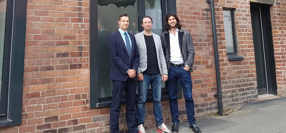 L-R: Barclays' Stephen Tams with Soap Media directors Adam Davis and Markerle Davis