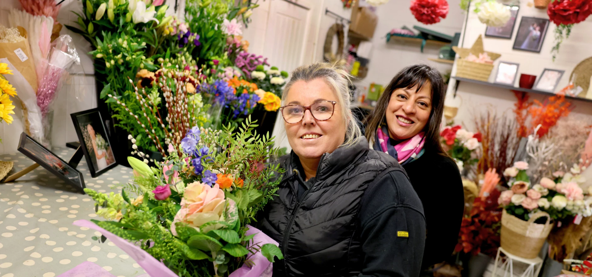 Julie McDowell, owner of Flowers by Julie McDowell and Hina Joshi, BIC business adviser.