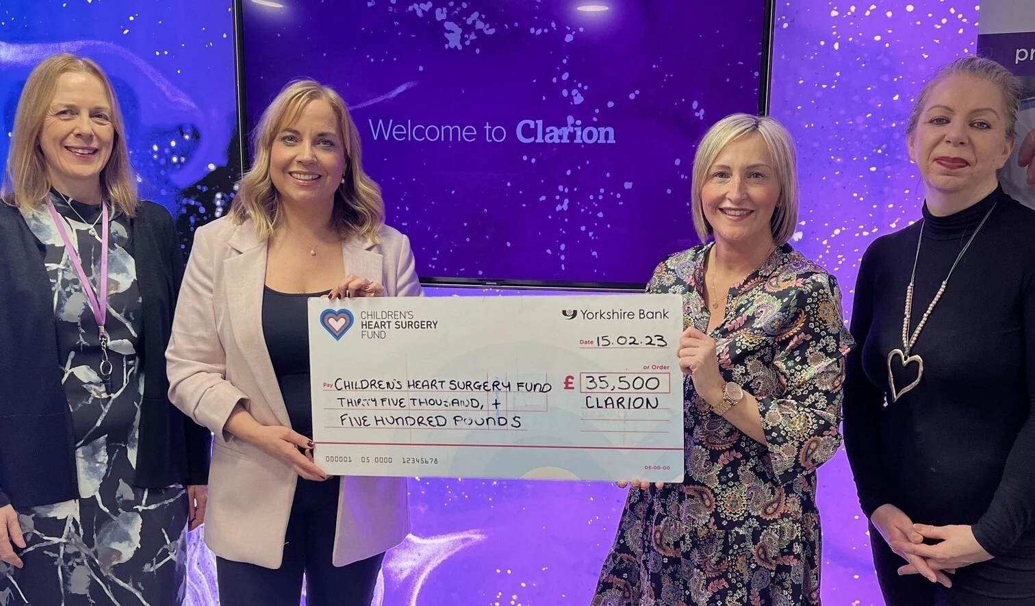 Picture shows (L to R): Lindsey Wrenn, partner, Clarion; Sophie Morley, partner, Clarion; Lisa Williams, head of fundraising, Children’s Heart Surgery Fund; and Amanda Warrant, corporate partnership manager, Children’s Heart Surgery Fund 