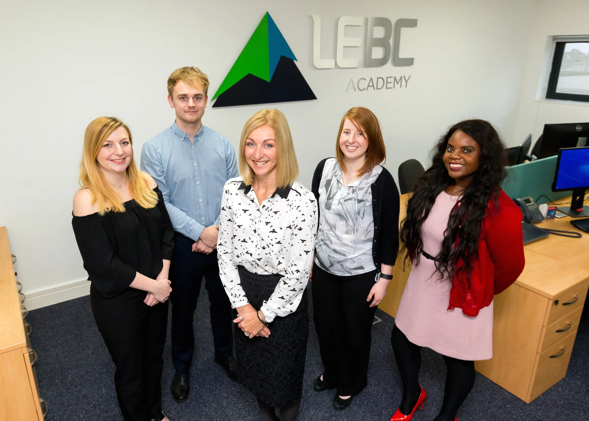 Suzanne Wadsworth (centre) with LEBC Academy trainees (from left) Rebecca Reed, Ryan Petty, Rebecca Wooff and Paidamoyo Japando.