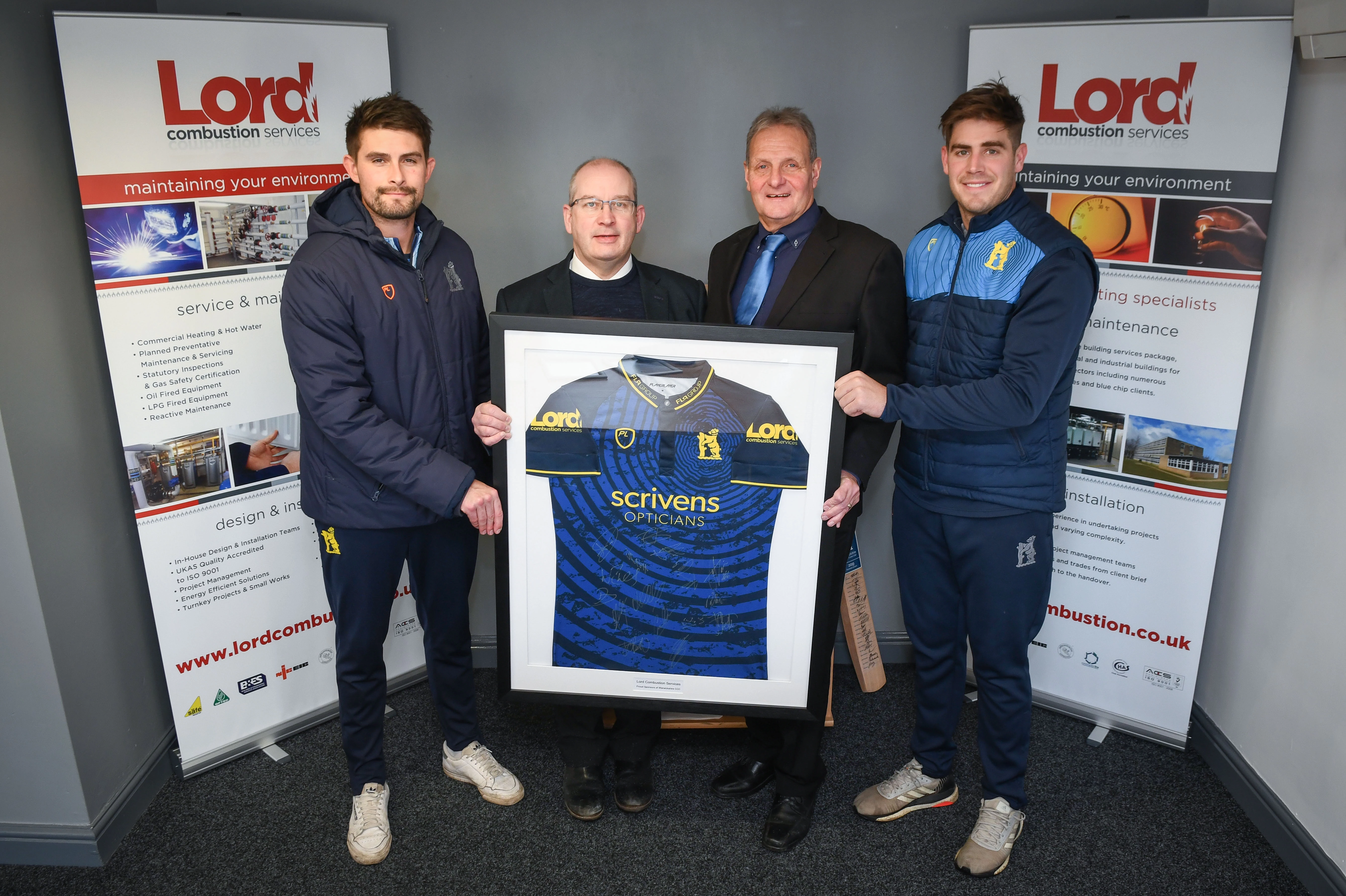 From left, Warwickshire CCC captain Will Rhodes, Stuart Smith and Mark Chapman of Lord and Michael Burgess