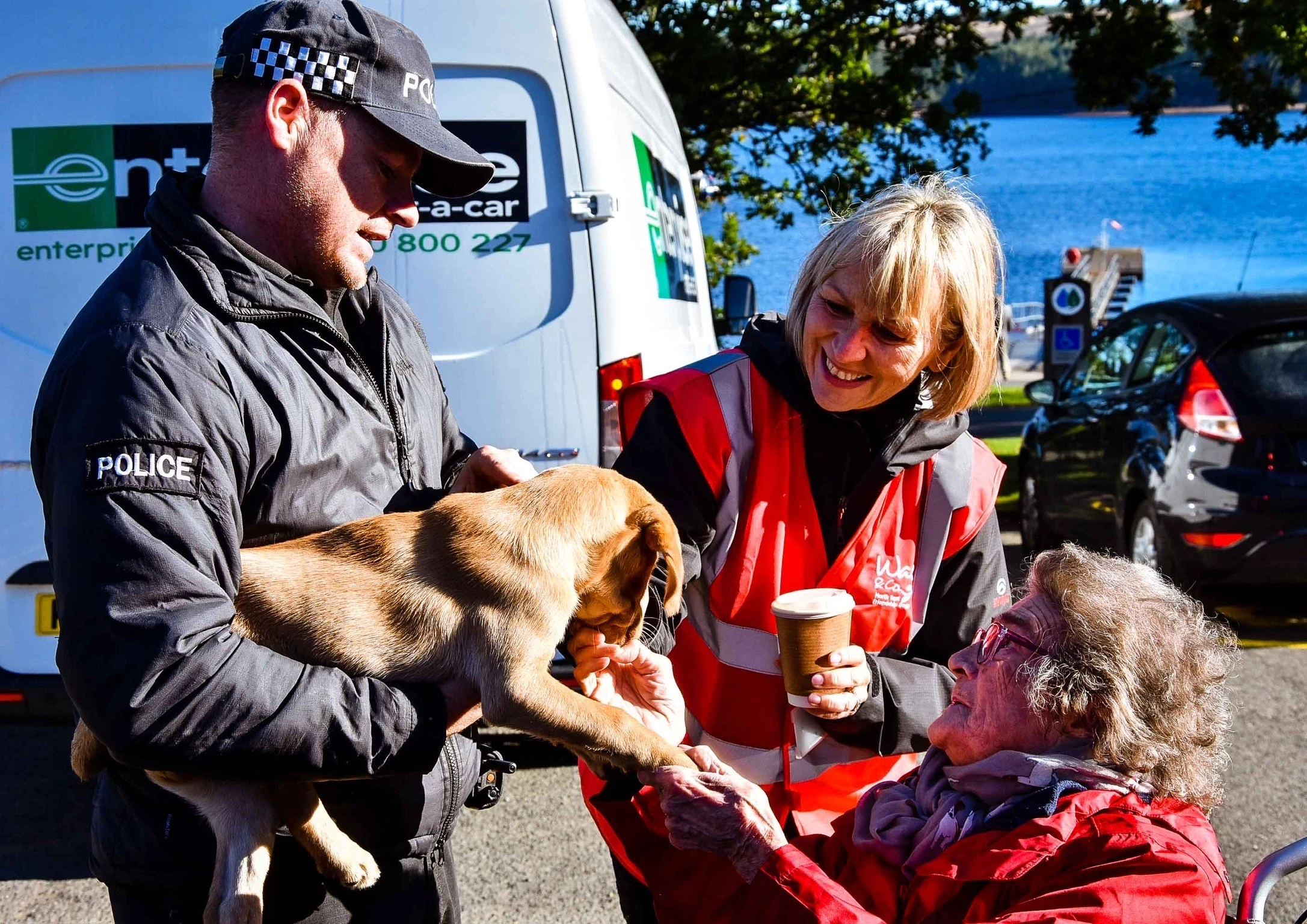 L-R sniffer puppy Jinger, Diane Morton and Sheila Moody