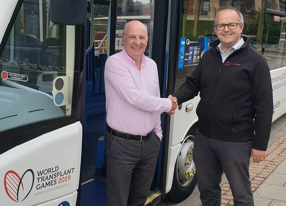 (L-R) Graham Wylie, Chair of the World Transplant Games NewcastleGateshead 2019, with Mark Ellis, Development Manager at Go North East