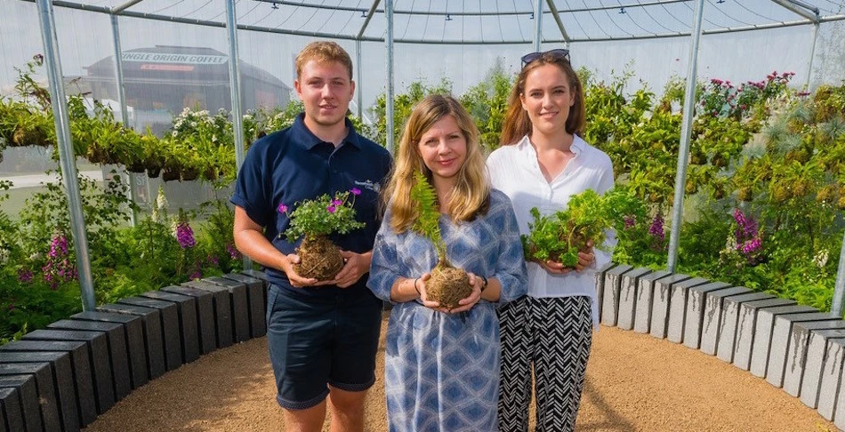 L-R: Nathan Webster, student at Reaseheath College, with Bruntwood head of brand Sally Hill and Planit IE designer Emma Thompson