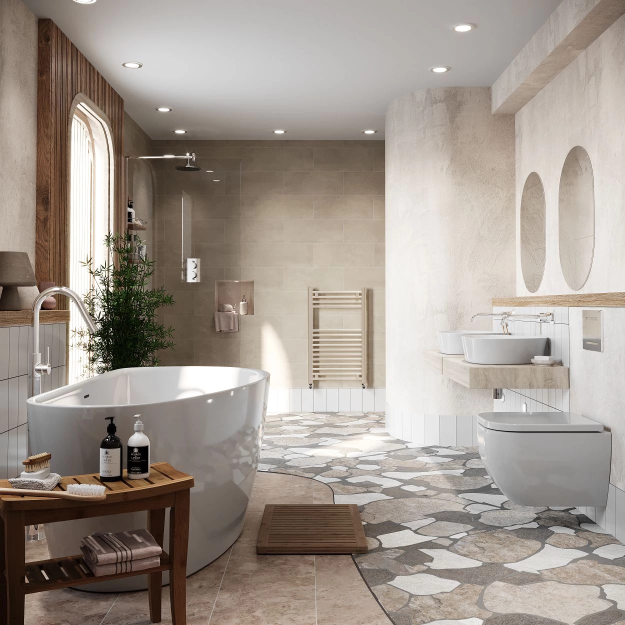 Uniquely designed bathroom by Victoria Plum.